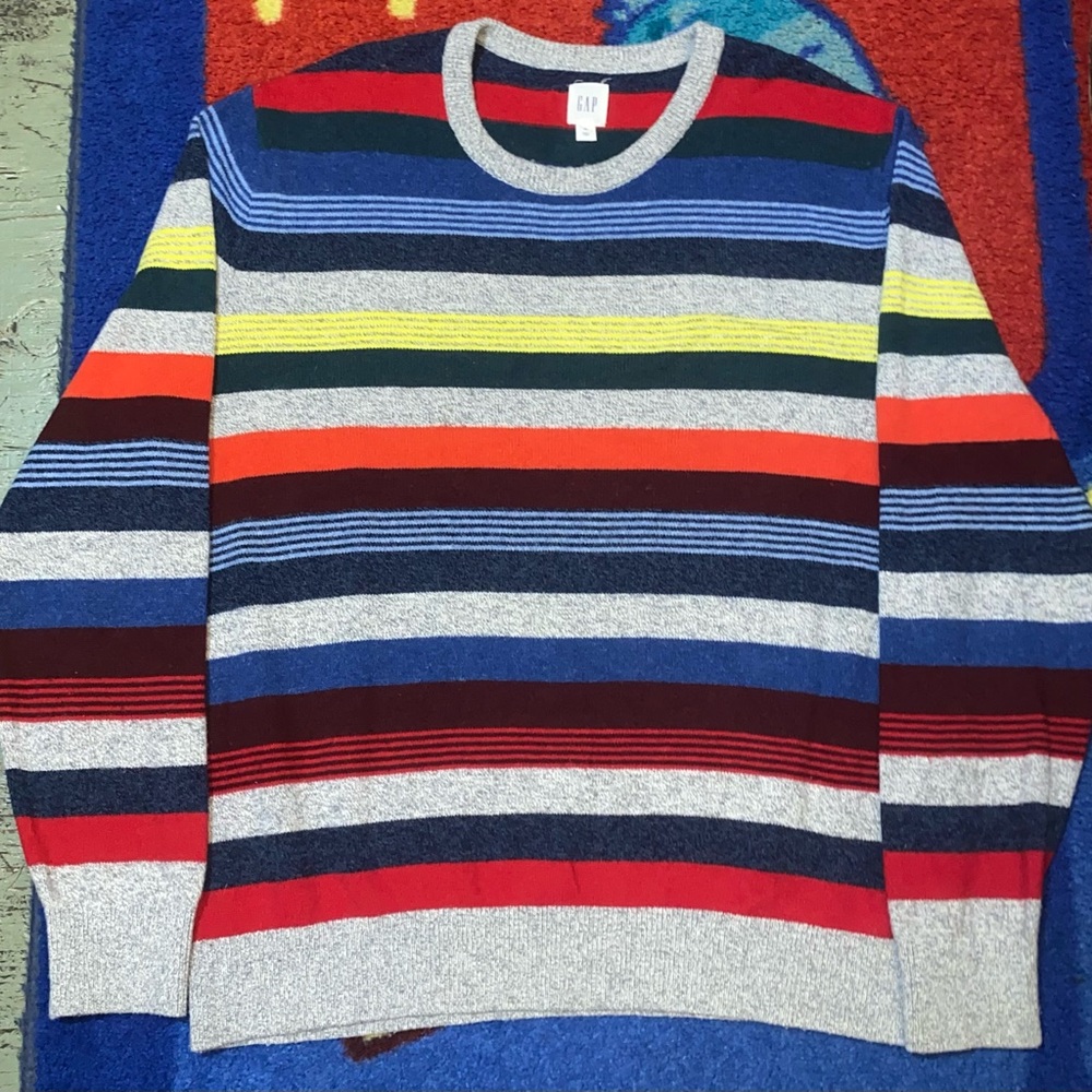 Gap Men’s Medium Crazy Stripe Merino Wool Blend Sweater Colorful Size XL Kidcore